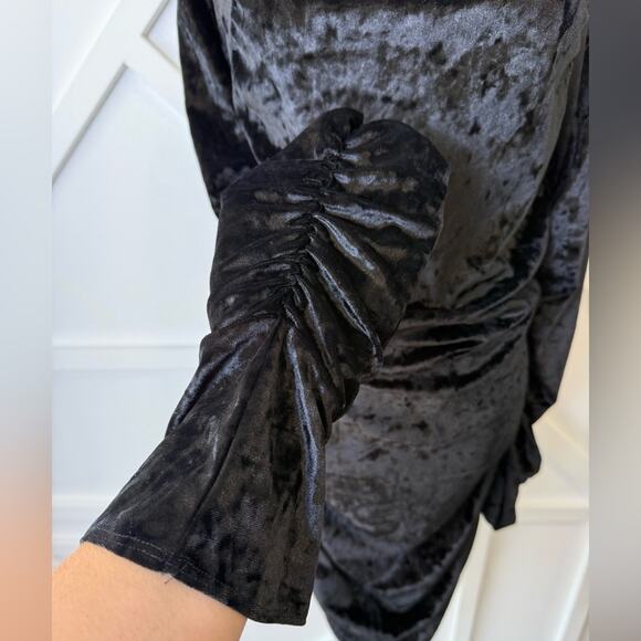 NWT WAYF Clique Ruched Bodycon Long Sleeve Velvet Minidress Black Size XL  LBD - Picture 5 of 12